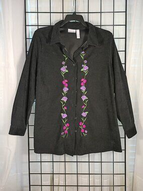 Cascade Blue Embroidered Floral Button-Front Jacket/Shirt Women's Size XL